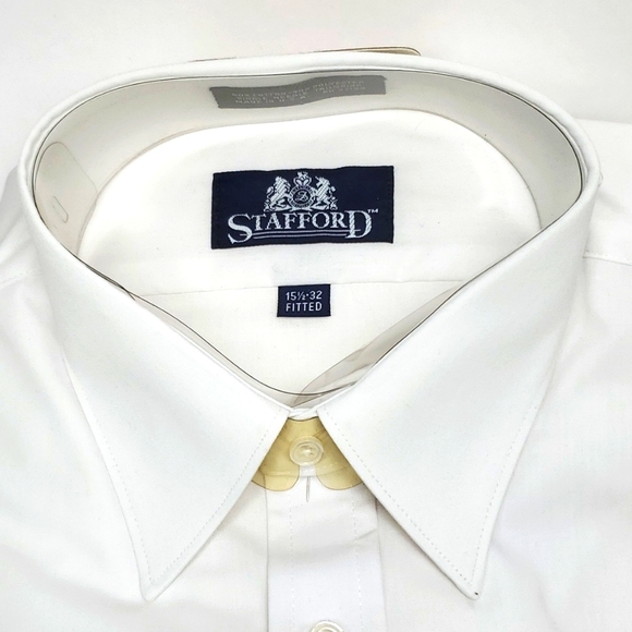 Vintage Stafford White Button Down Long Sleeve Dress Shirt 15 1/2 32 Fitted NWOT - Picture 2 of 7